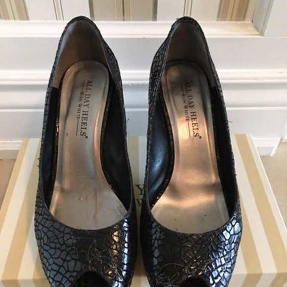 Ron White All Day Heels size 40 (US size 9-9.5) peep toe black, sparkle - Picture 3 of 3